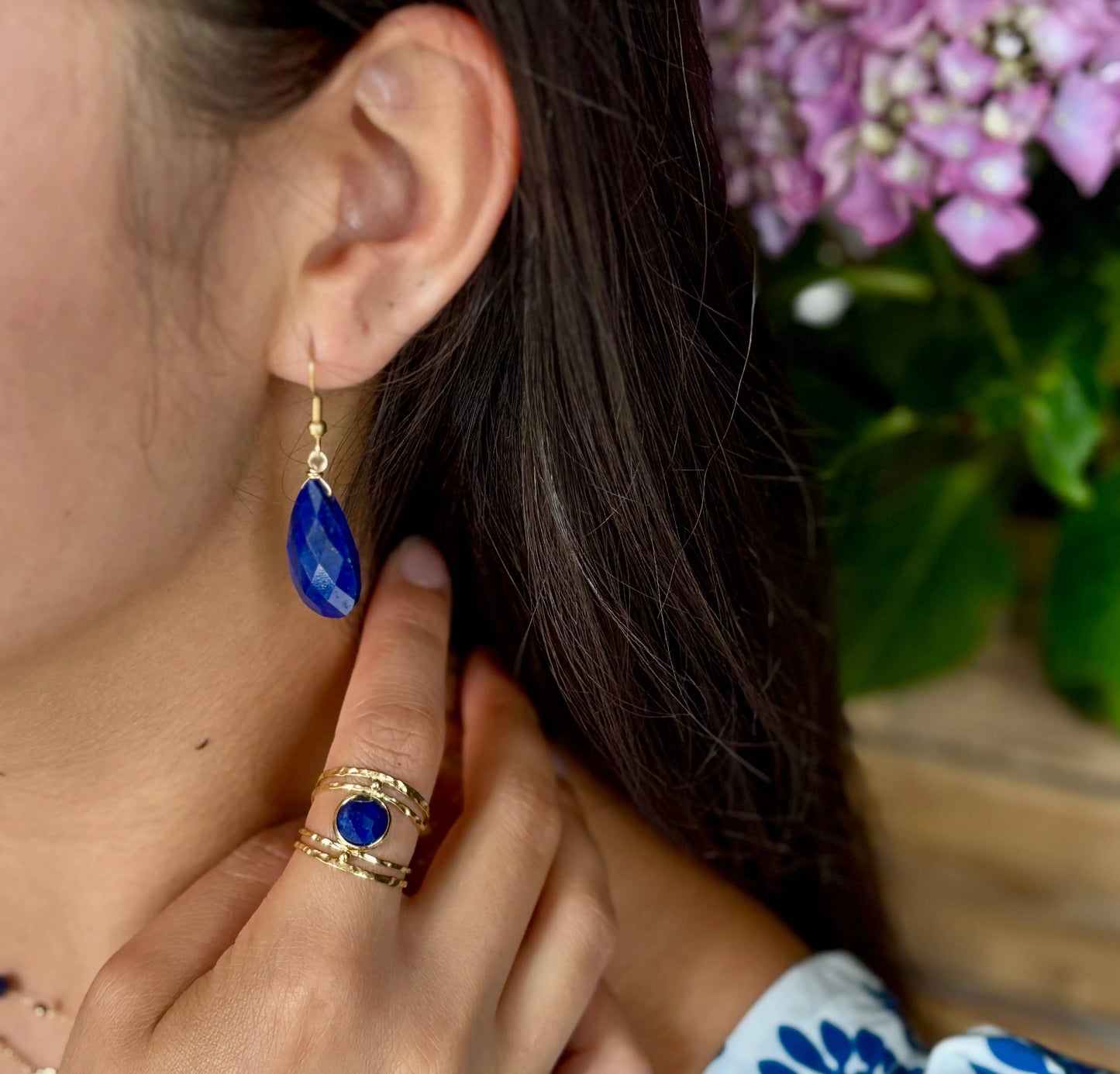 18ct Gold Plated Adjustable Lapis Lazuli Double Band Ring The Style Closet