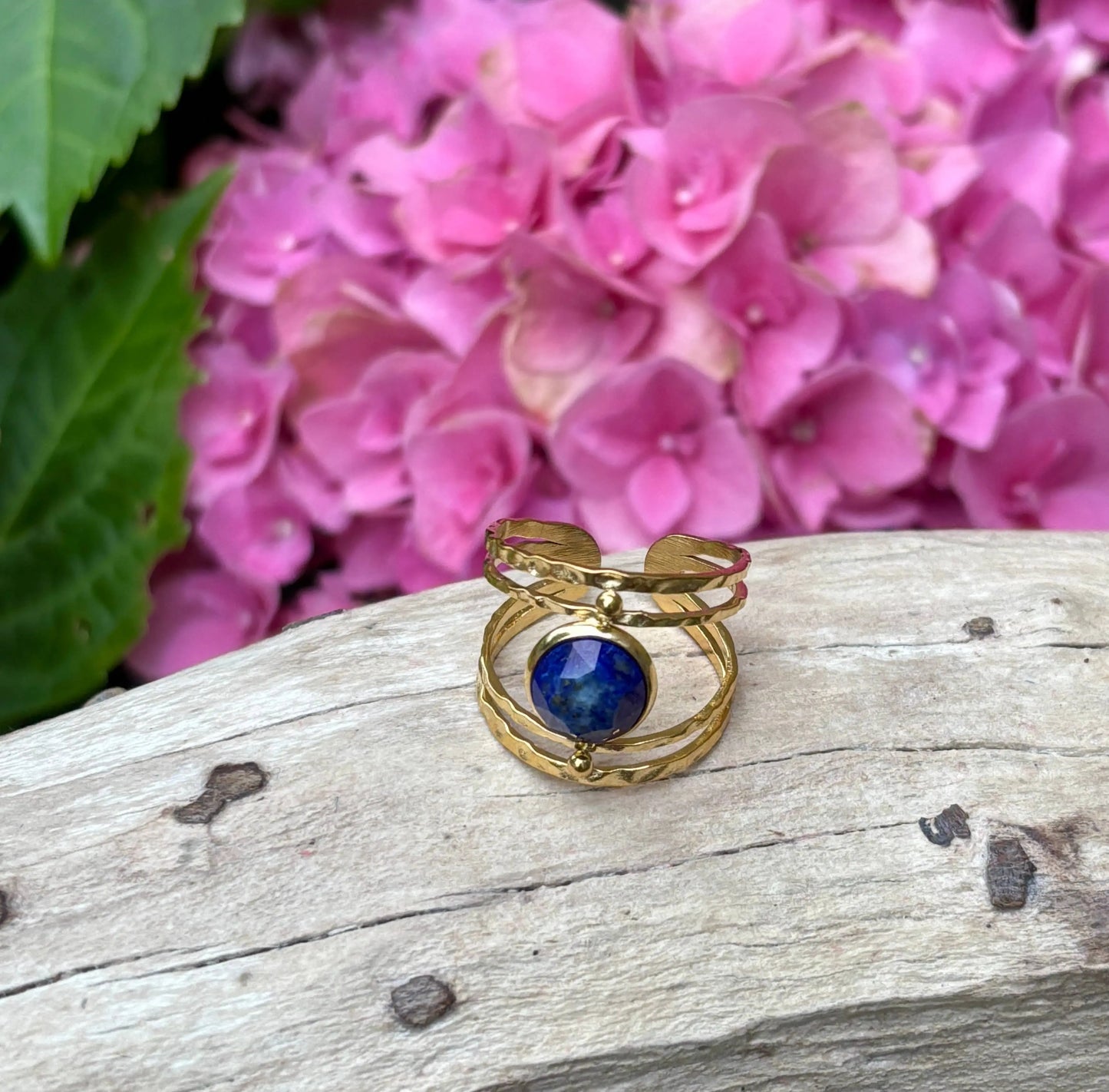 18ct Gold Plated Adjustable Lapis Lazuli Double Band Ring The Style Closet