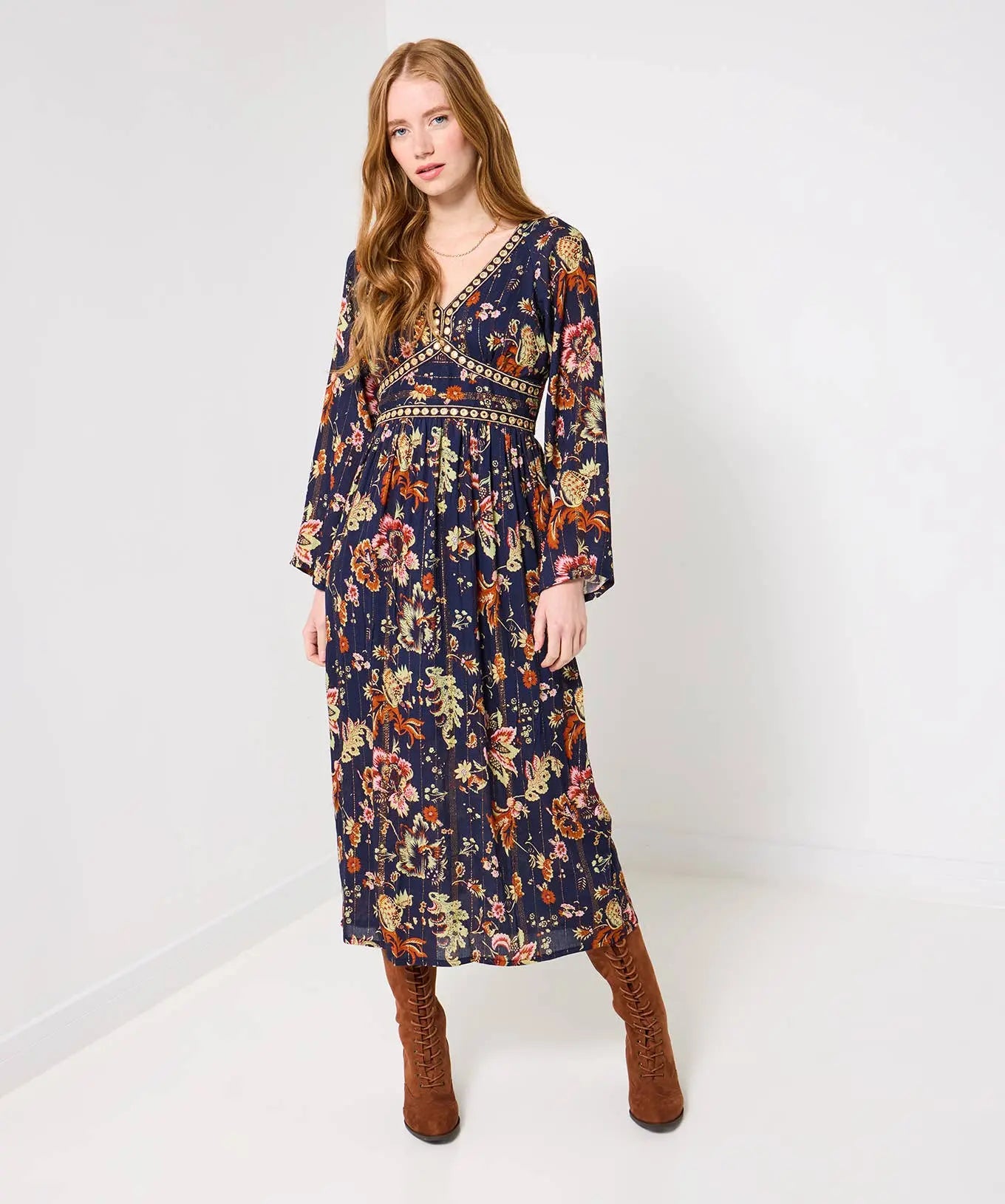 Isobella Mirror Trim Dress: Navy The Style Closet