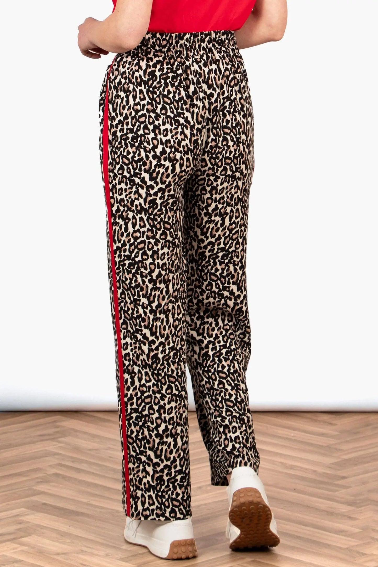 Wide Leg Trouser - Neutral/Red, Leopard Side Stripe The Style Closet
