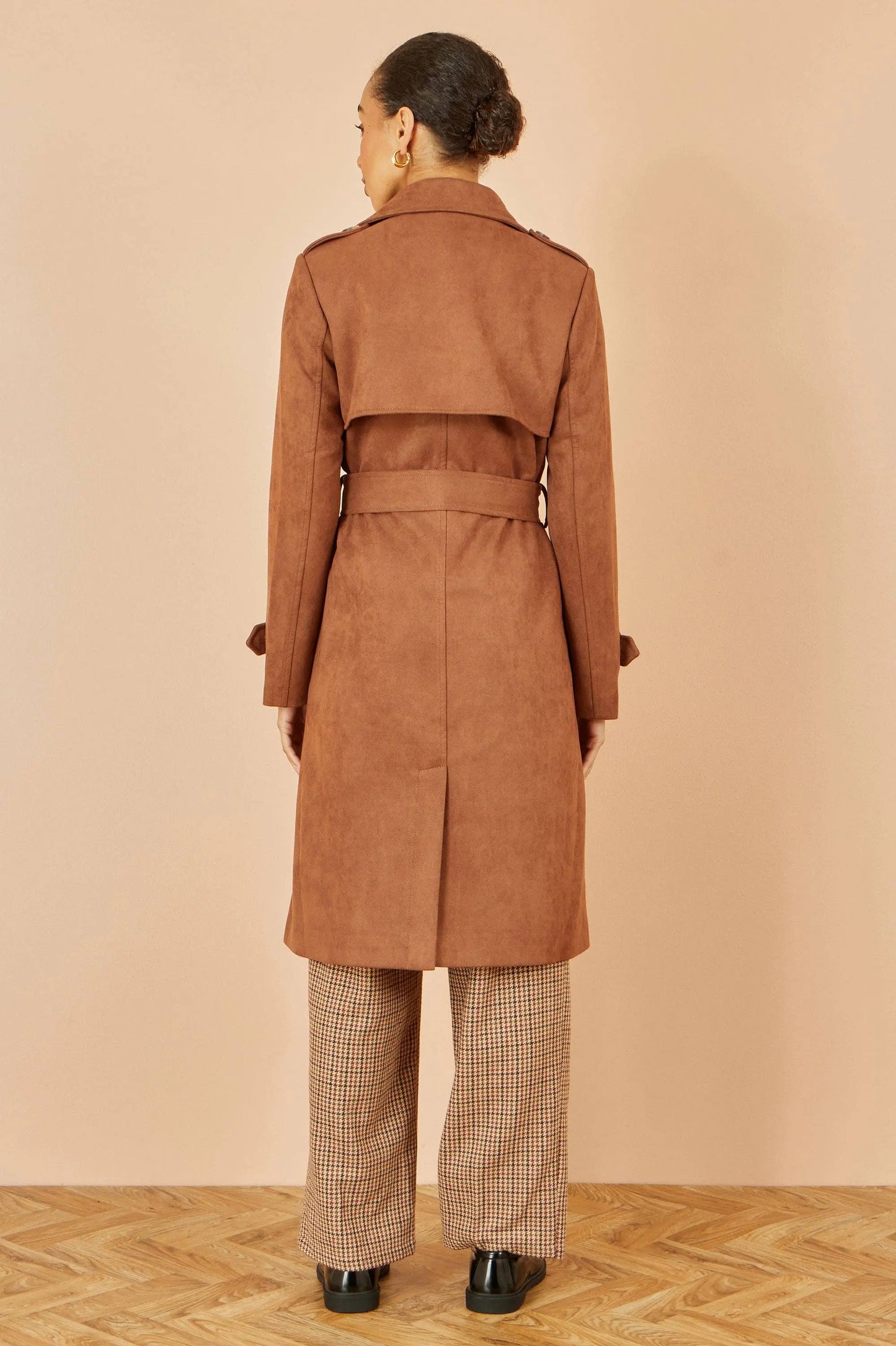 Brown Faux Suede Trench Coat: Brown The Style Closet