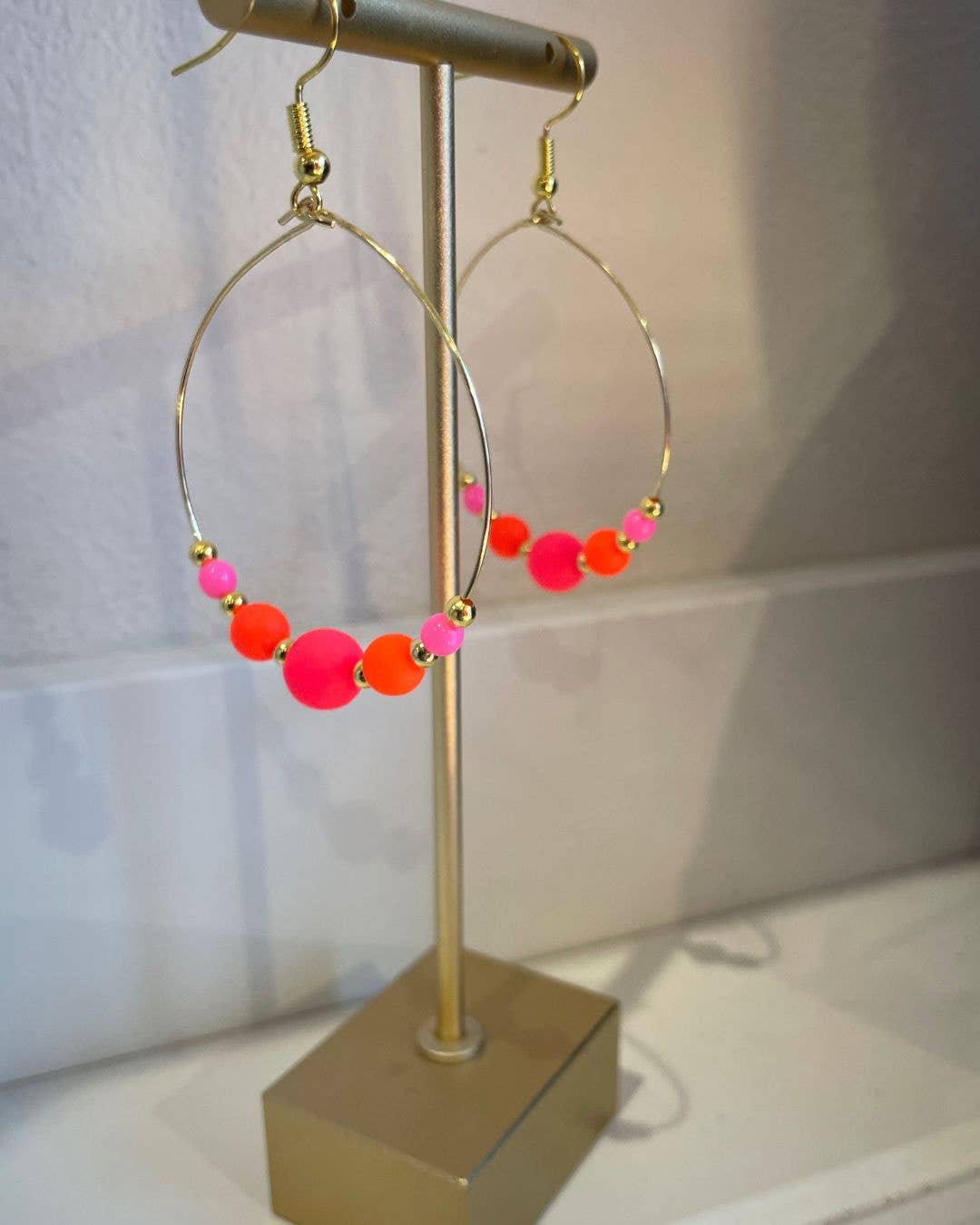 Half Beaded Neon and Pink Beaded Hoops