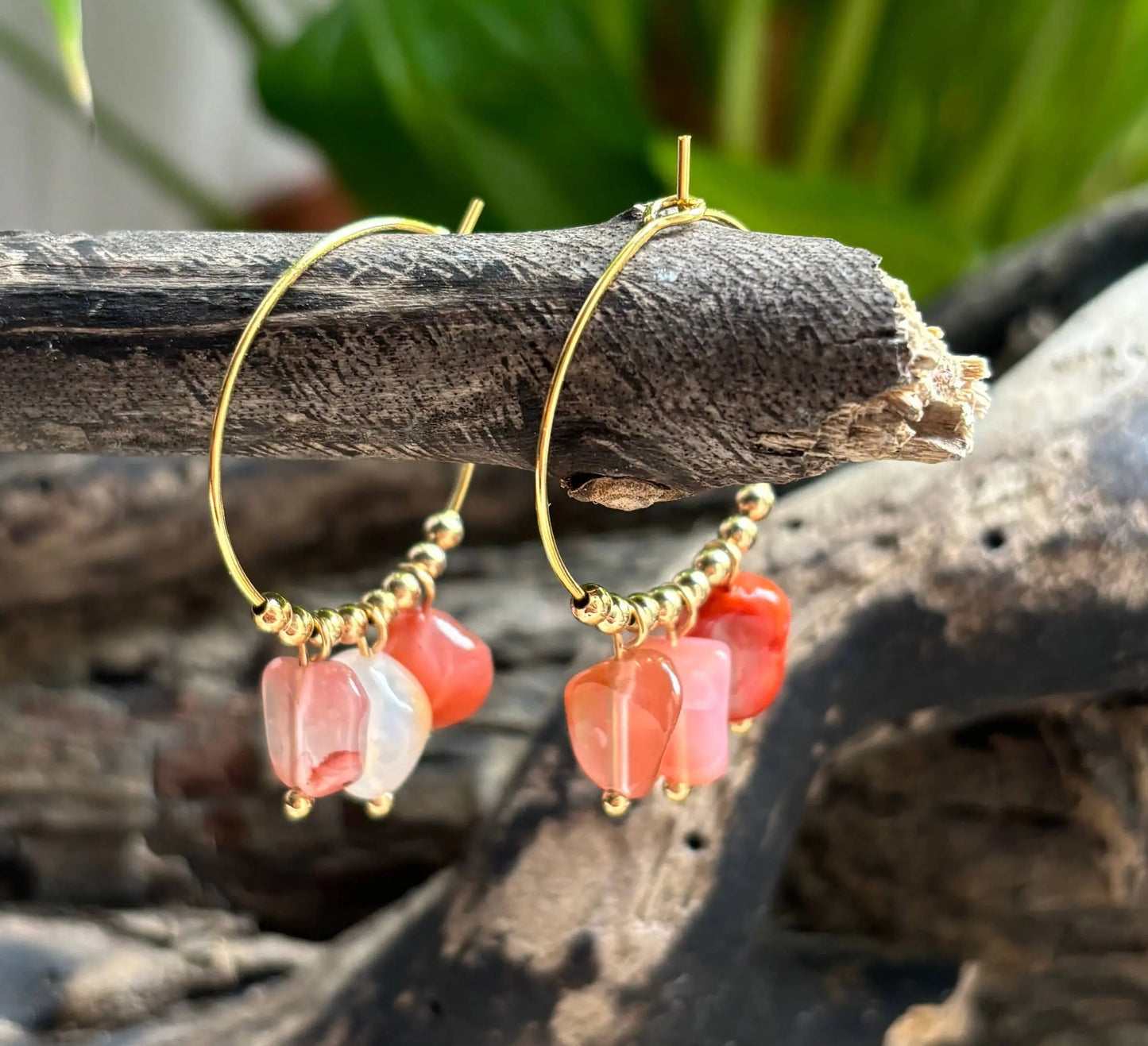 18ct Gold Plated Red Agate Cluster Hoop Earrings The Style Closet