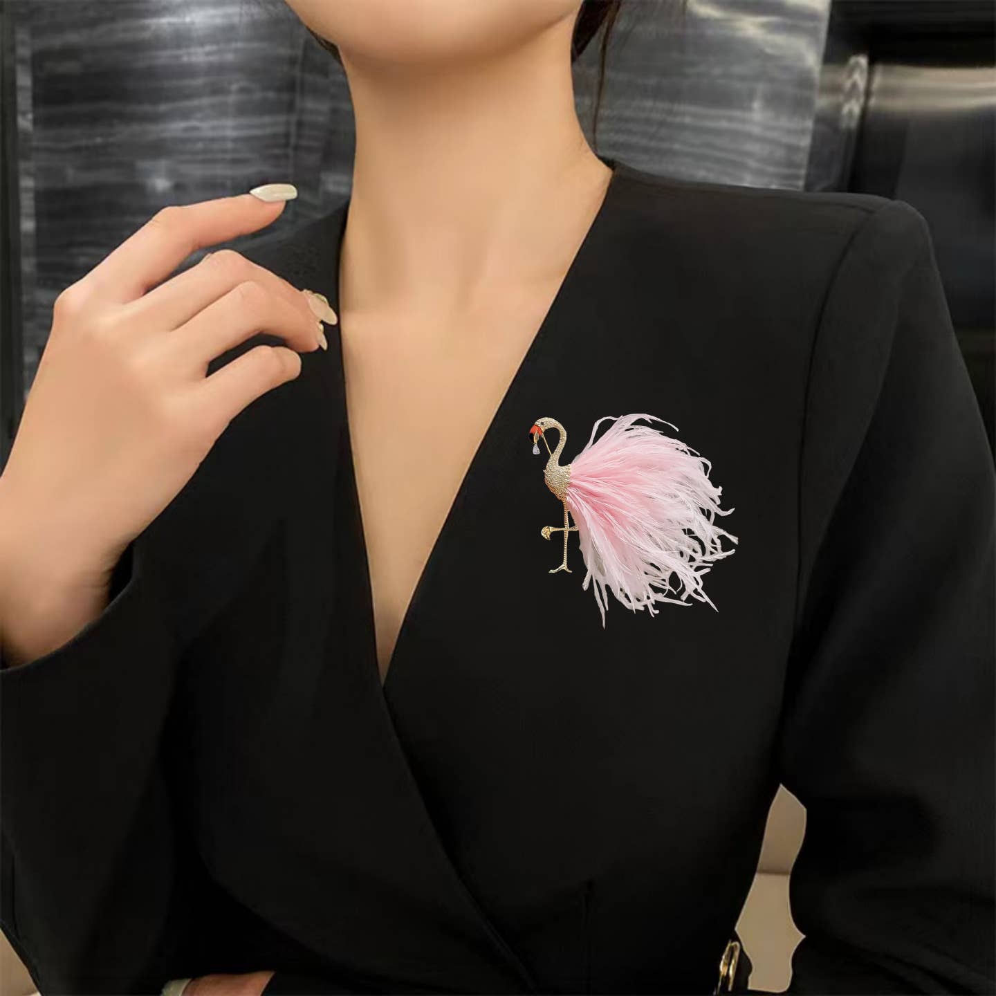 Flamingo Feathers Brooch 1572: Black PEACH ACCESSORIES