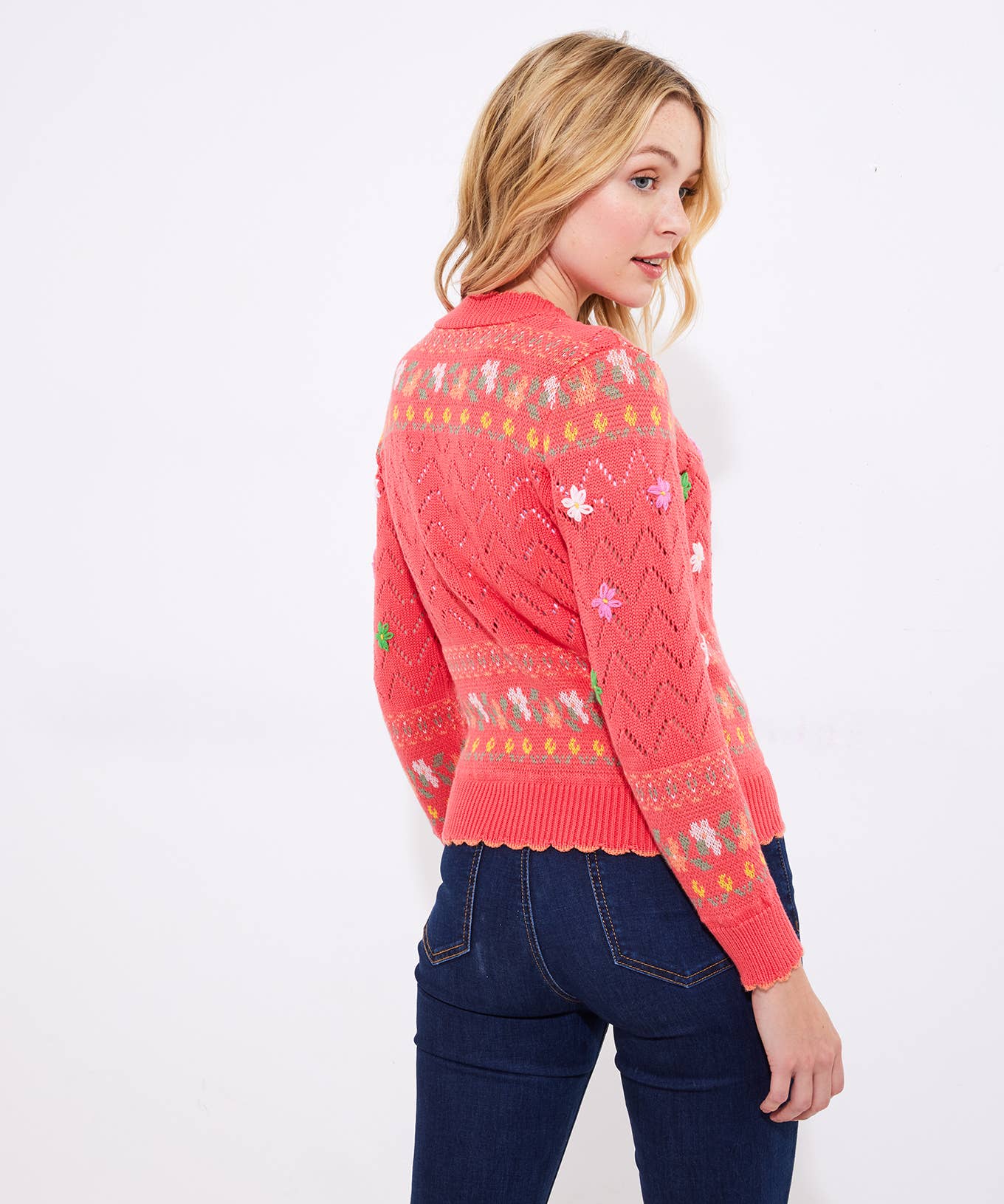 Florrie Floral Knitted Cardigan: Coral