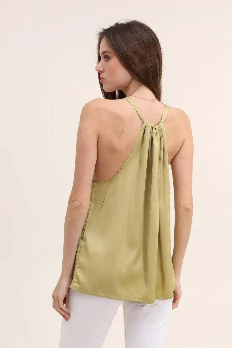 Satin Elisabeth top with bow at the collar - TEAL One size The Style Closet