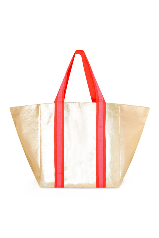 SHEENY GOLD BEACH BAG with PINK The Style Closet
