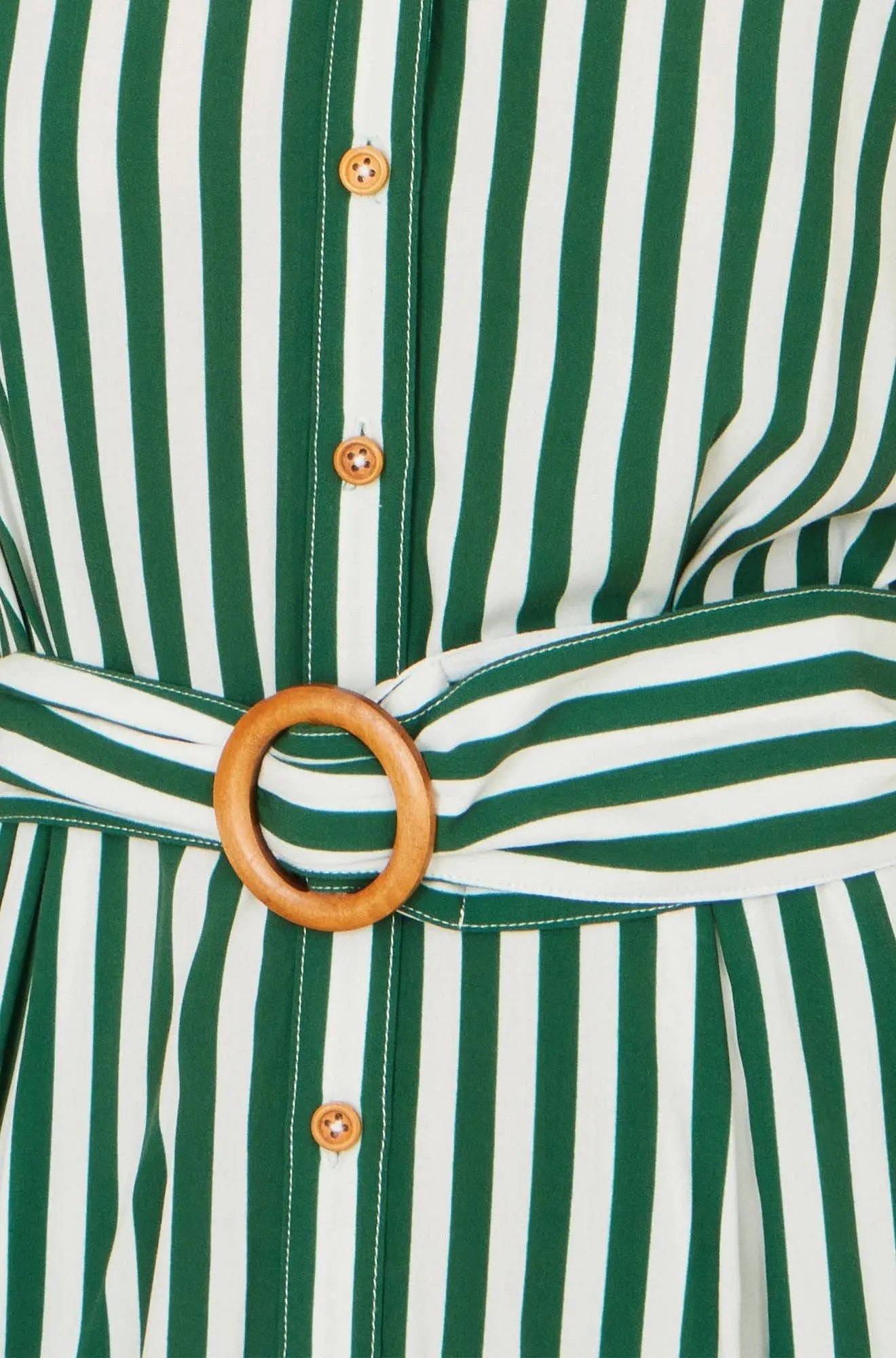 Yumi Green Stripe Print Relaxed Midi Shirt Dress With Belt: Green / 12 Yumi