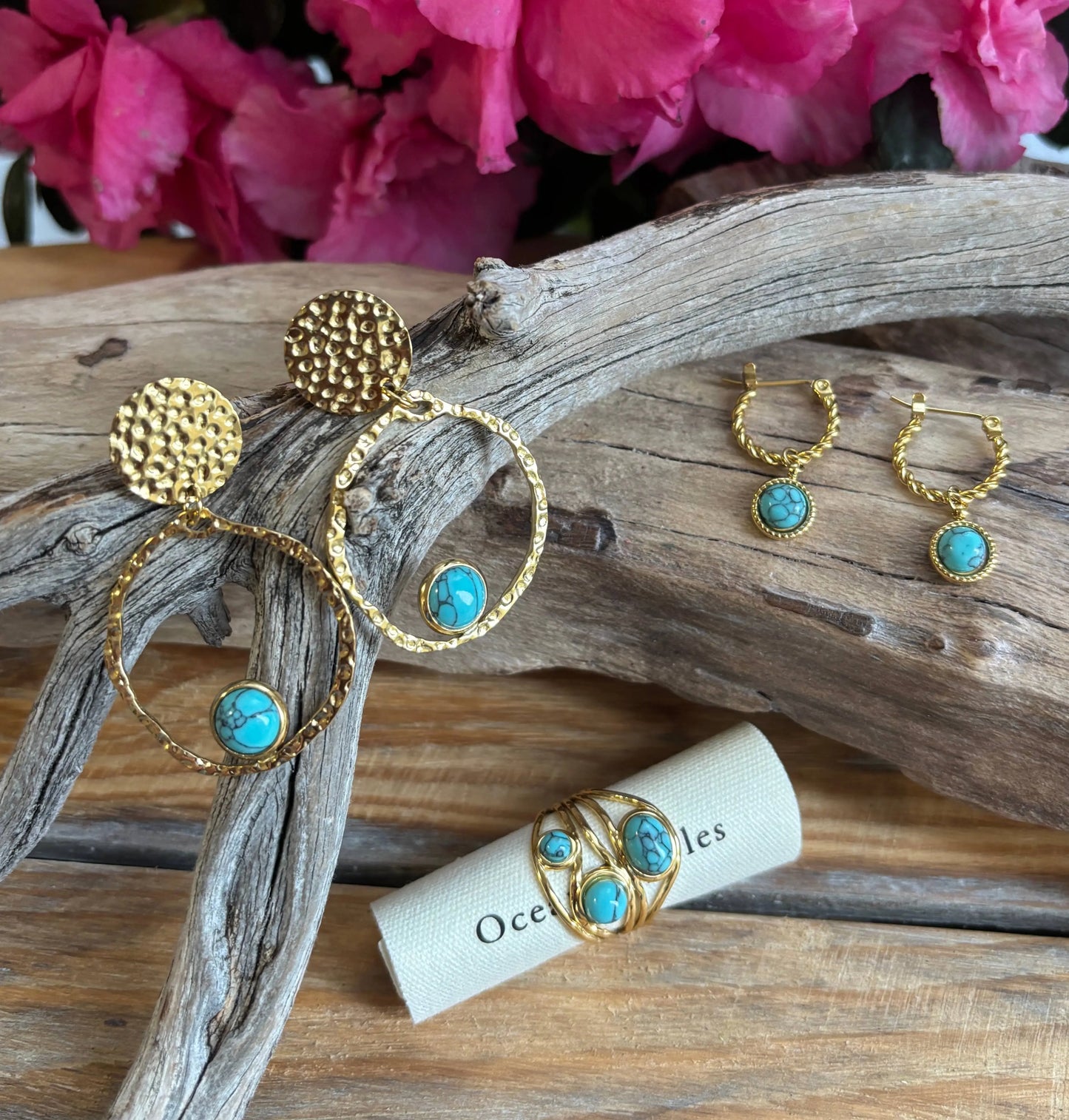18ct Gold Plated Turquoise Multi Band Adjustable Ring The Style Closet