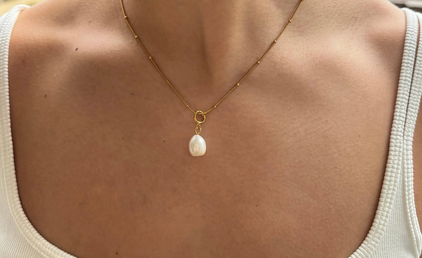 18ct Gold Plated Single Pearl Necklace The Style Closet