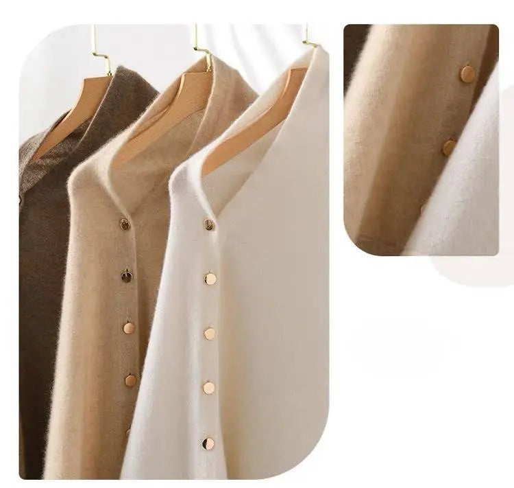 Cashmere Cape with Buttons Details in Cream The Style Closet