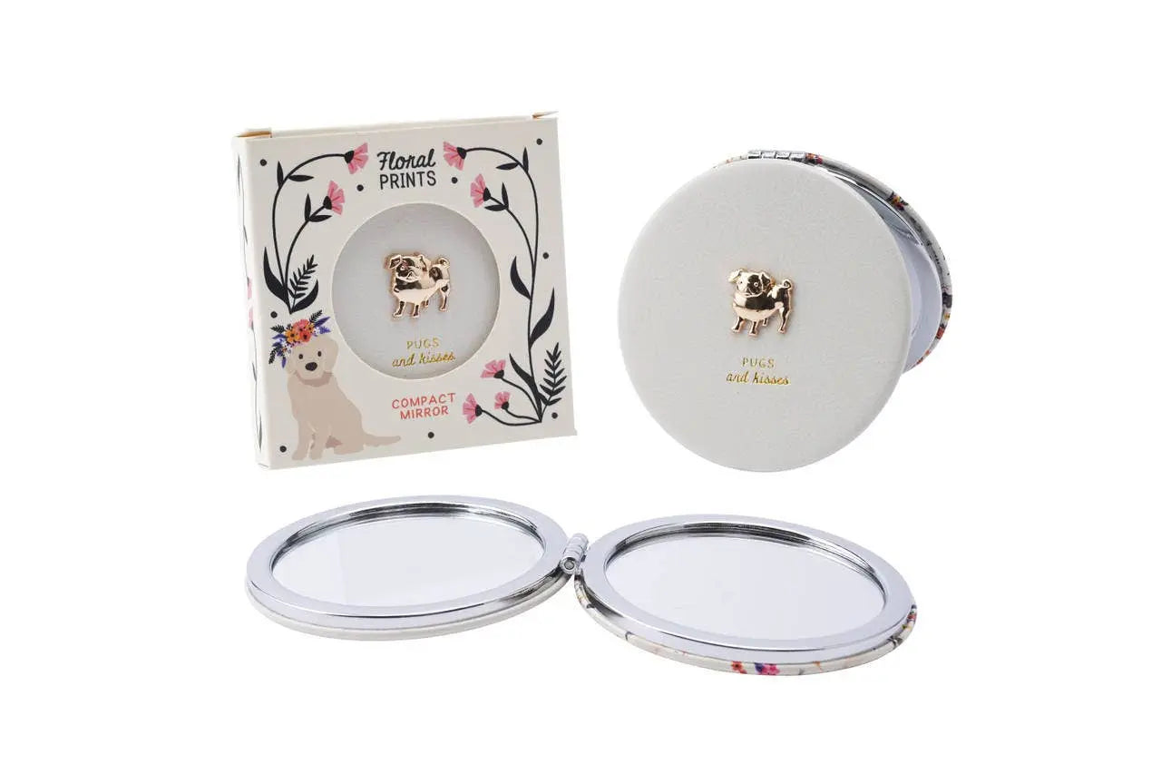 Floral Prints 'Pugs and Kisses' Compact Mirror The Style Closet