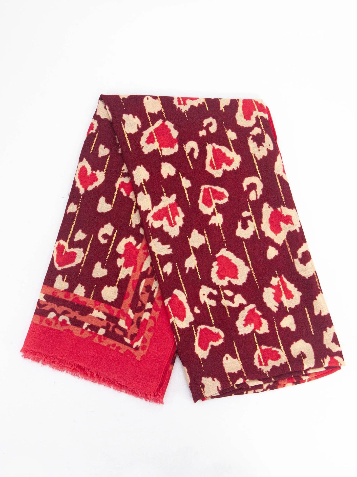 Percy Lightweight Scarf - Red, Leopard Border: One-size The Style Closet
