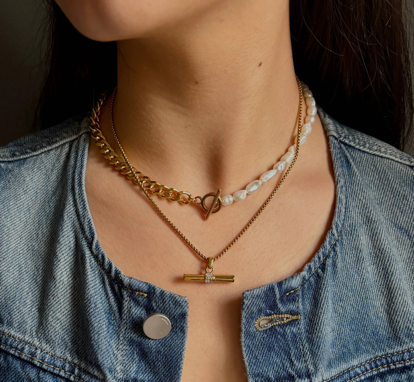18ct Gold Plated Cubic Zirconia T Bar Necklace The Style Closet
