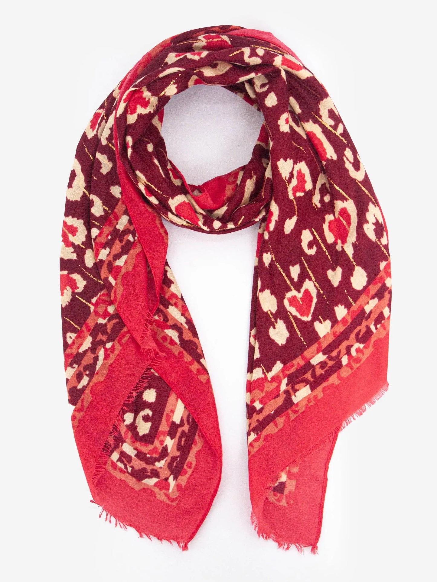 Percy Lightweight Scarf - Red, Leopard Border: One-size The Style Closet