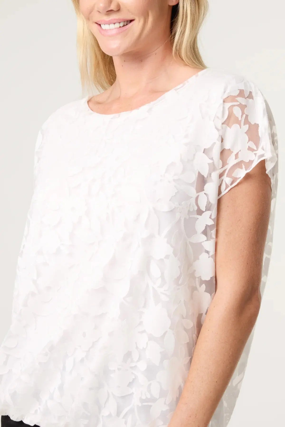 Bubble Hem Floral Overlay Top The Style Closet