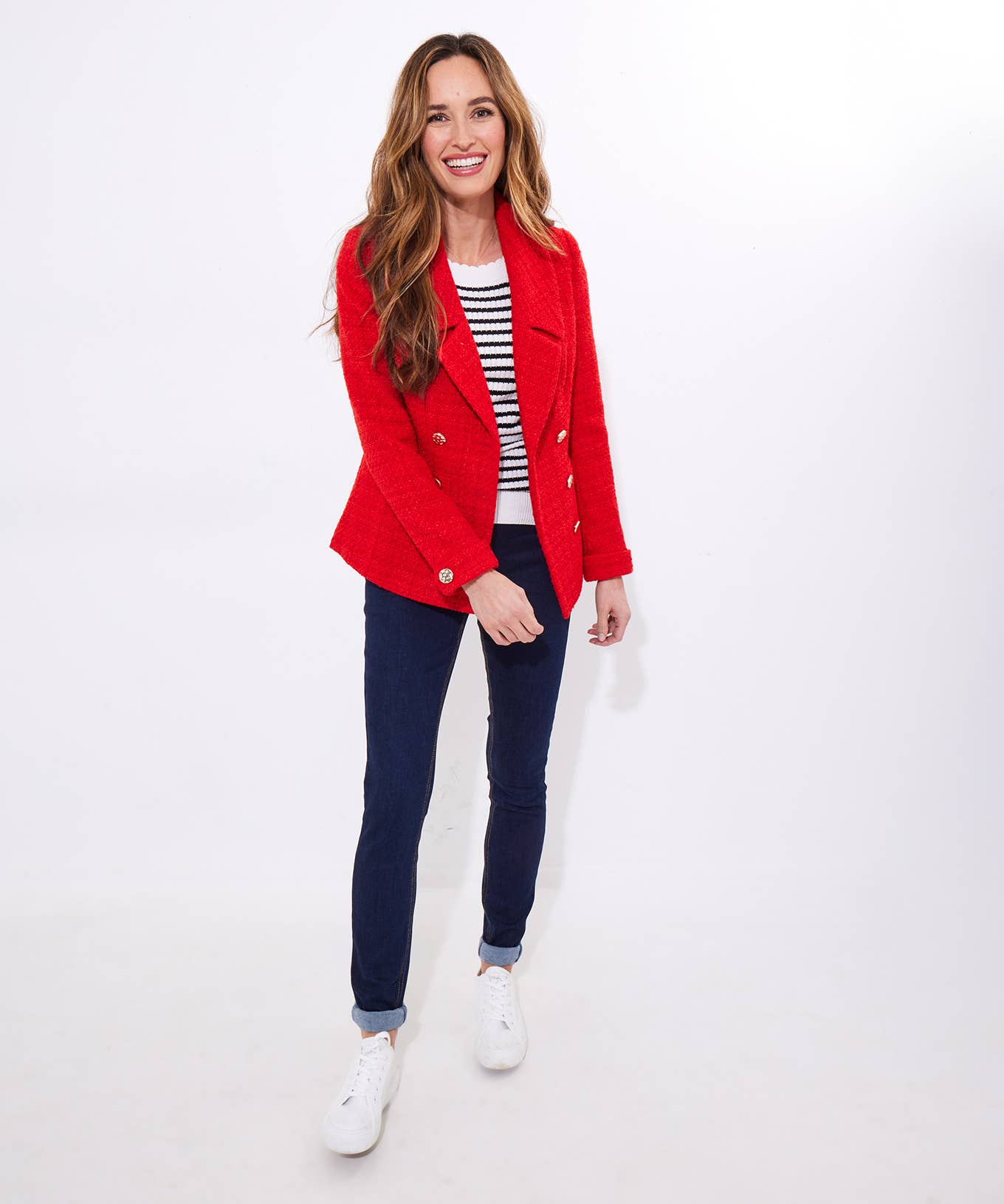 Elle Statement Tweed Jacket: Red