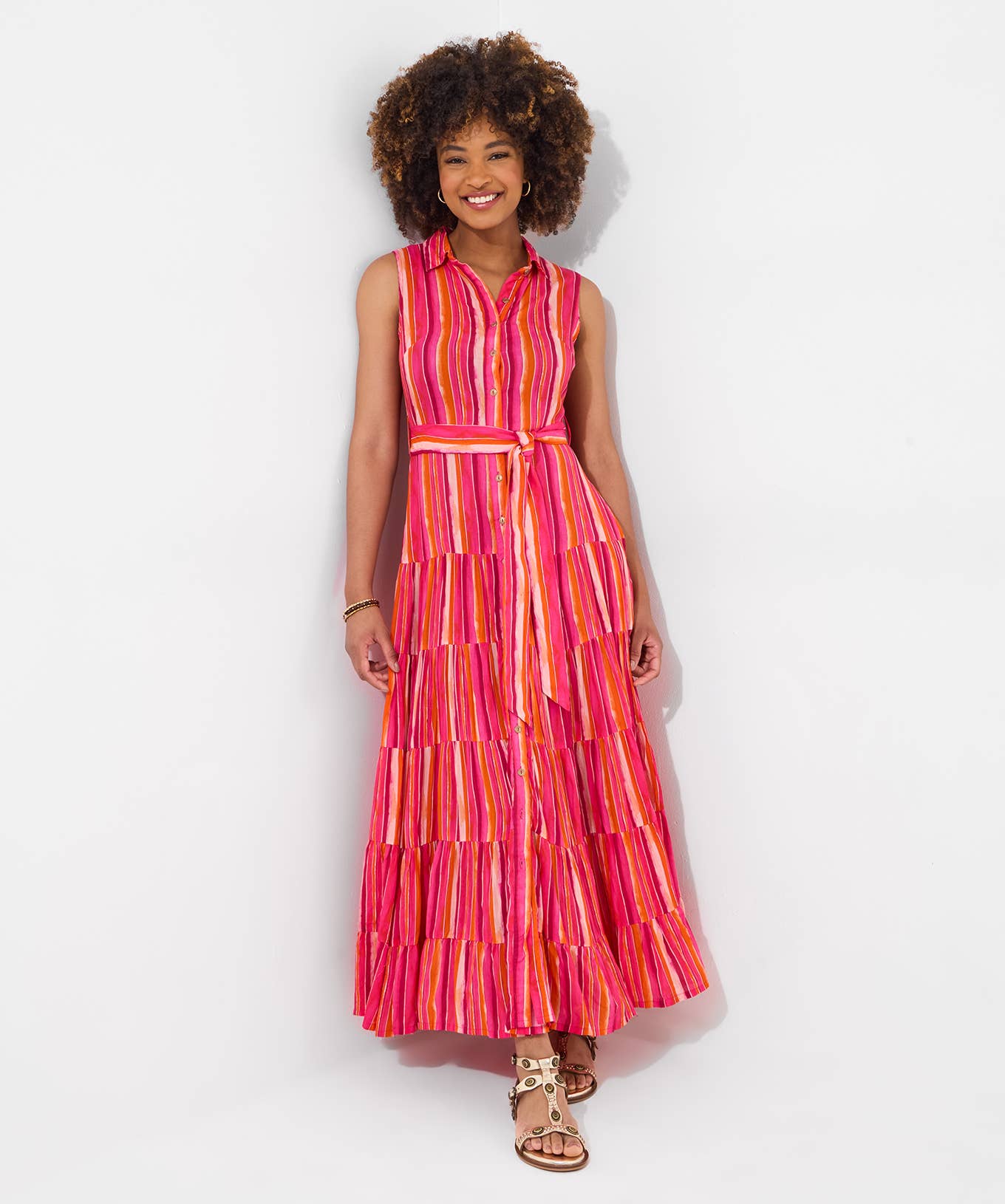 Lucy Stripe Sleeveless Maxi Dress: Pink