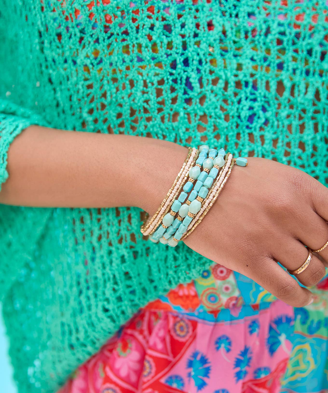 Lost Horizon Beaded Bangle: Blue/Gold / One Size