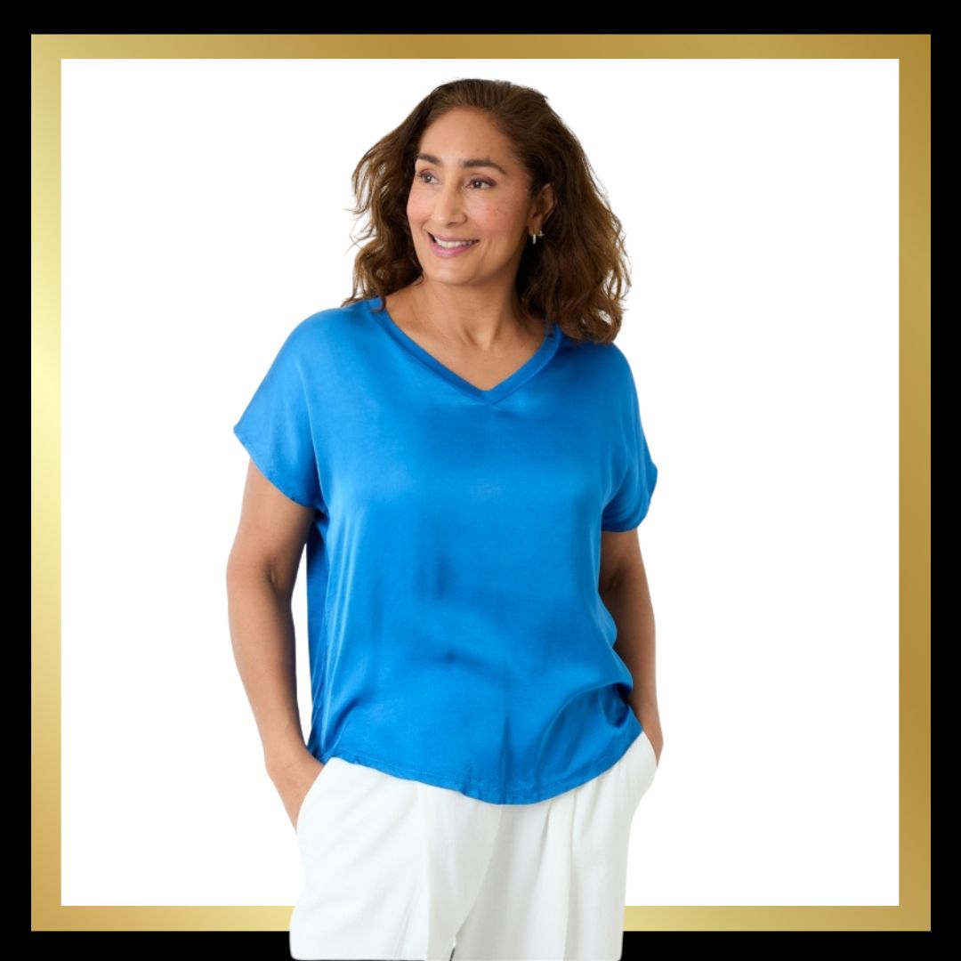 Satin Front V Neck T-Shirt