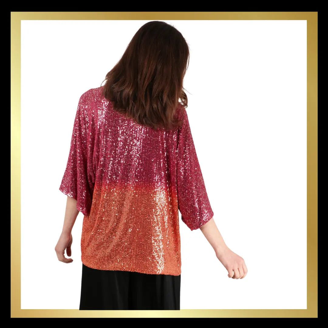Short Sequin Kimono in Pink Orange Ombre: One-size (8-18) The Style Closet