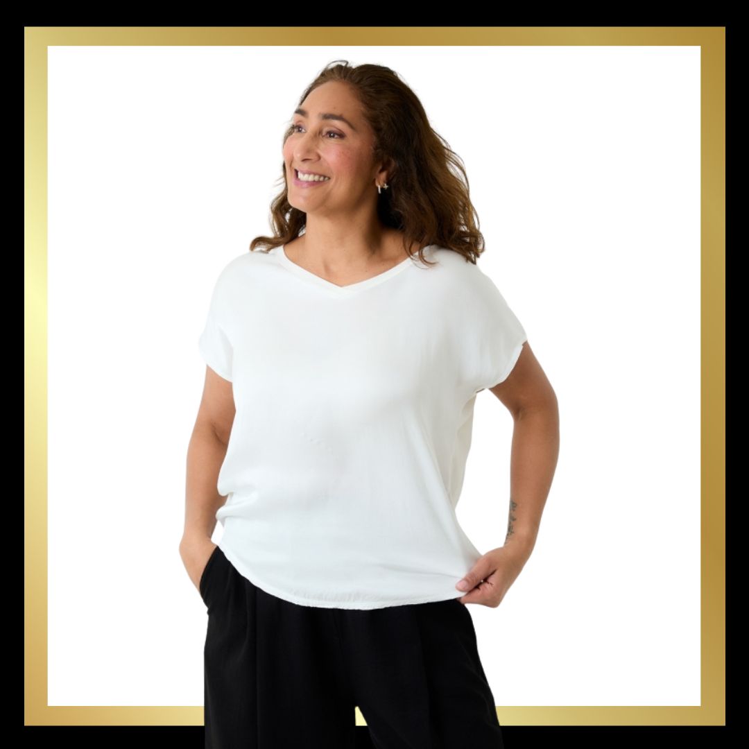 Satin Front V Neck T-Shirt