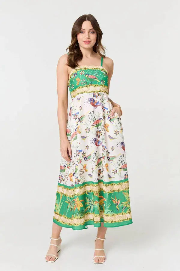 A-Line Sleeveless Midi Dress in MULTI GREEN The Style Closet