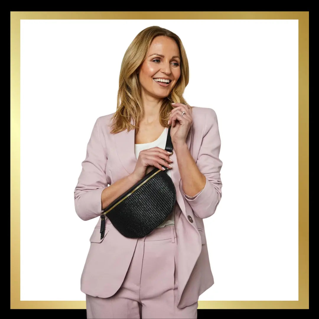 Elie Beamont Raffia Sling Bag in Black The Style Closet