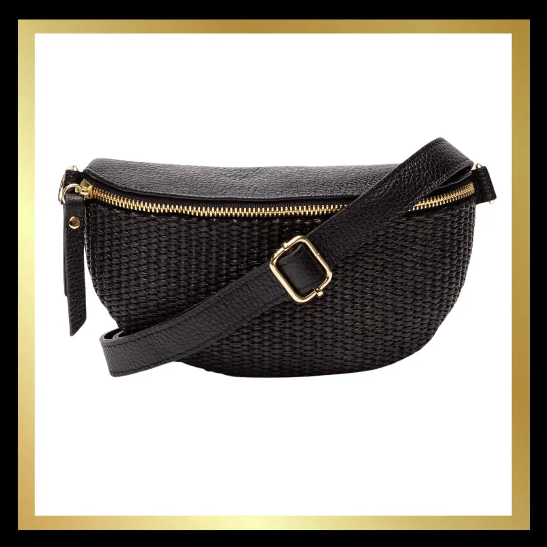 Elie Beamont Raffia Sling Bag in Black The Style Closet