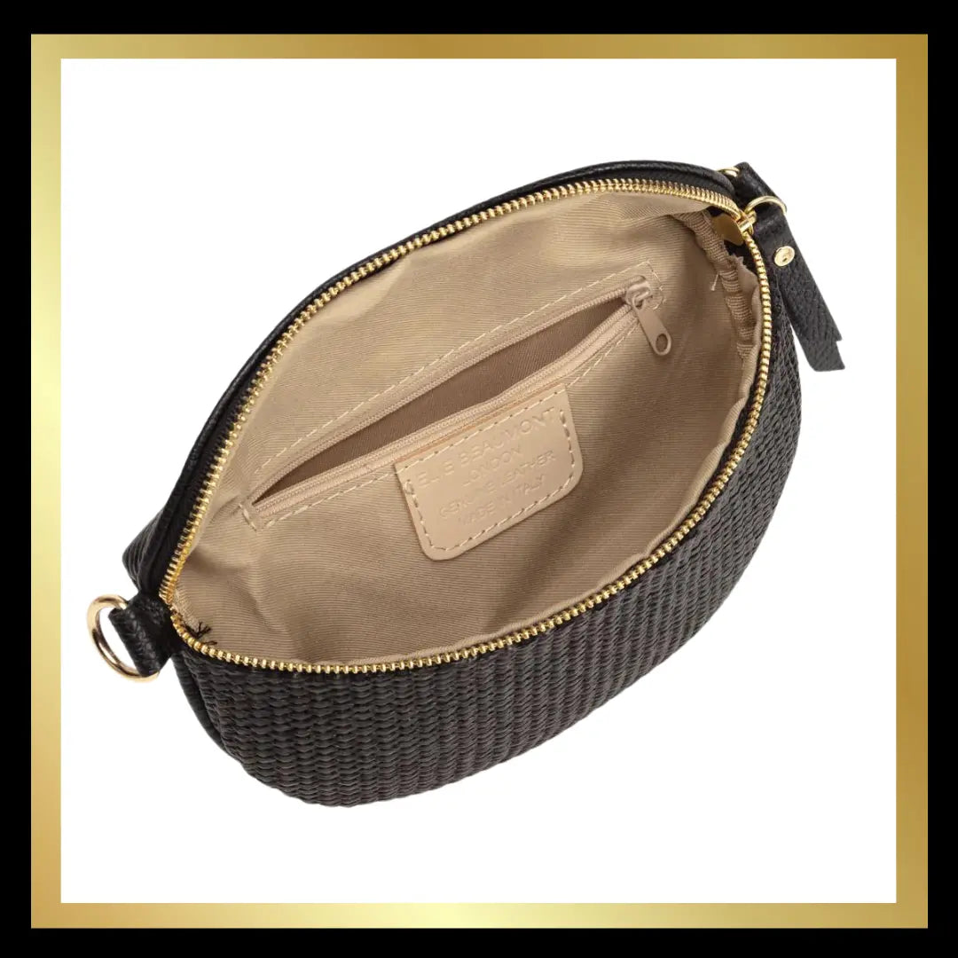 Elie Beamont Raffia Sling Bag in Black The Style Closet