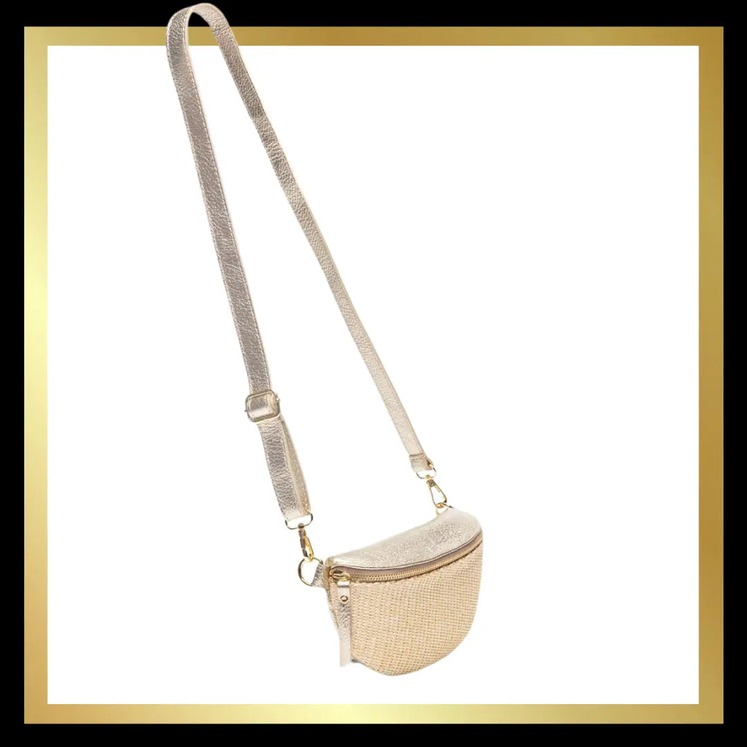 Elie Beamont Raffia Sling Bag in Gold The Style Closet