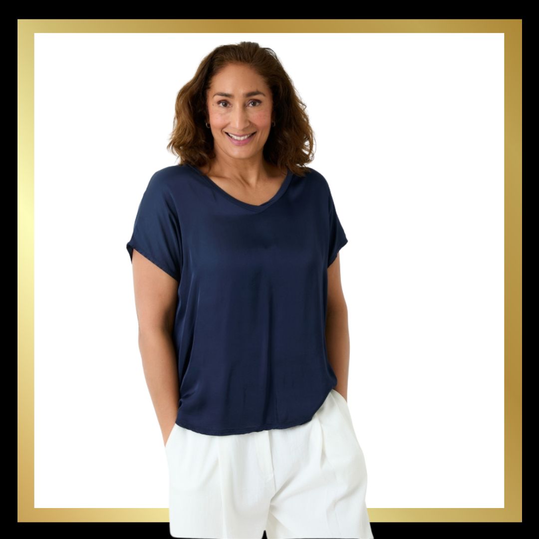 Satin Front V Neck T-Shirt