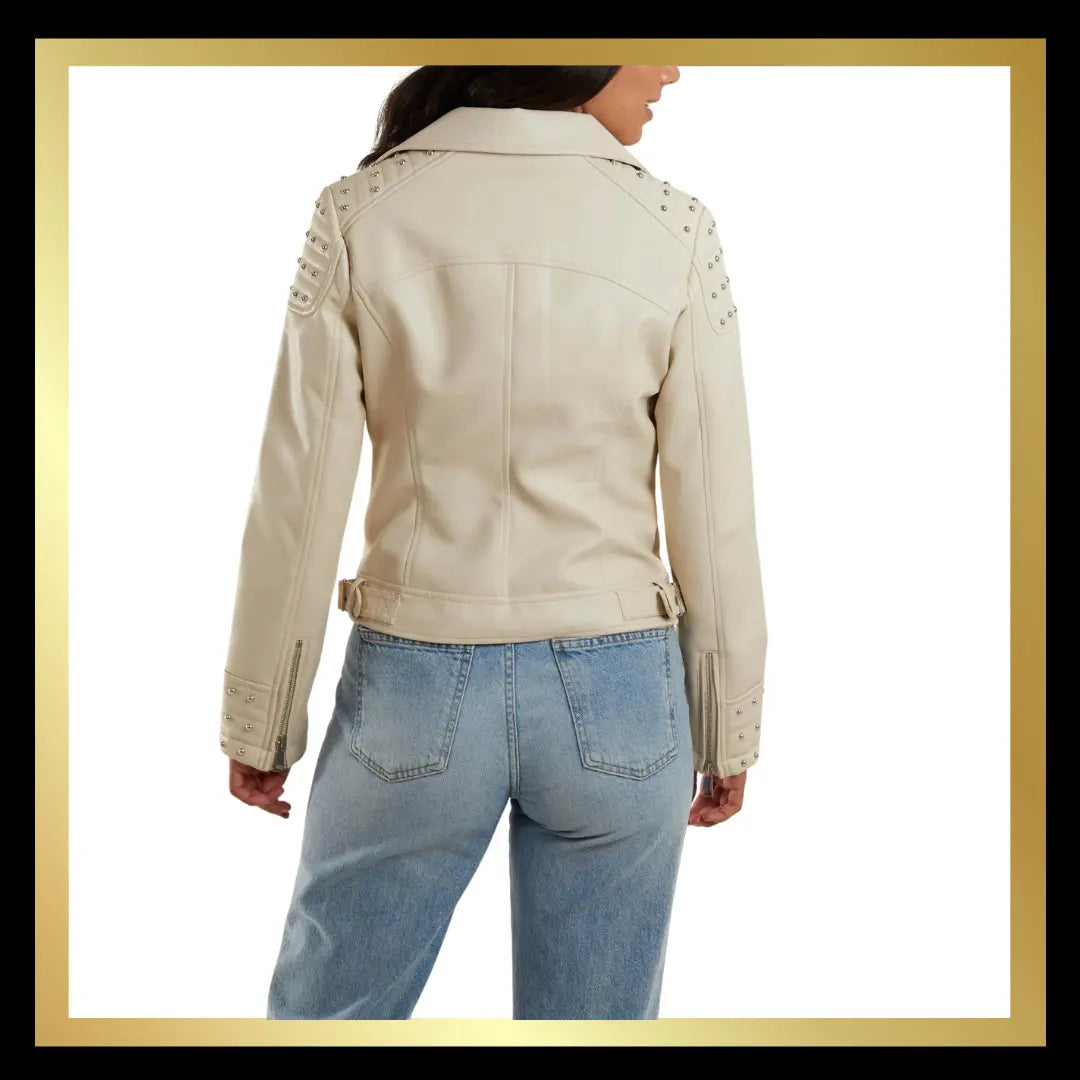 Studded Faux Leather Biker Jacket in Stone The Style Closet