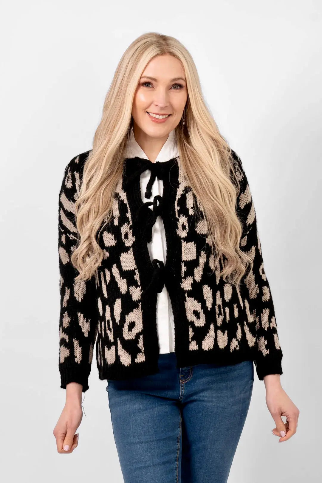 Wool Blend Cardigan - Black or Beige Leopard Print The Style Closet