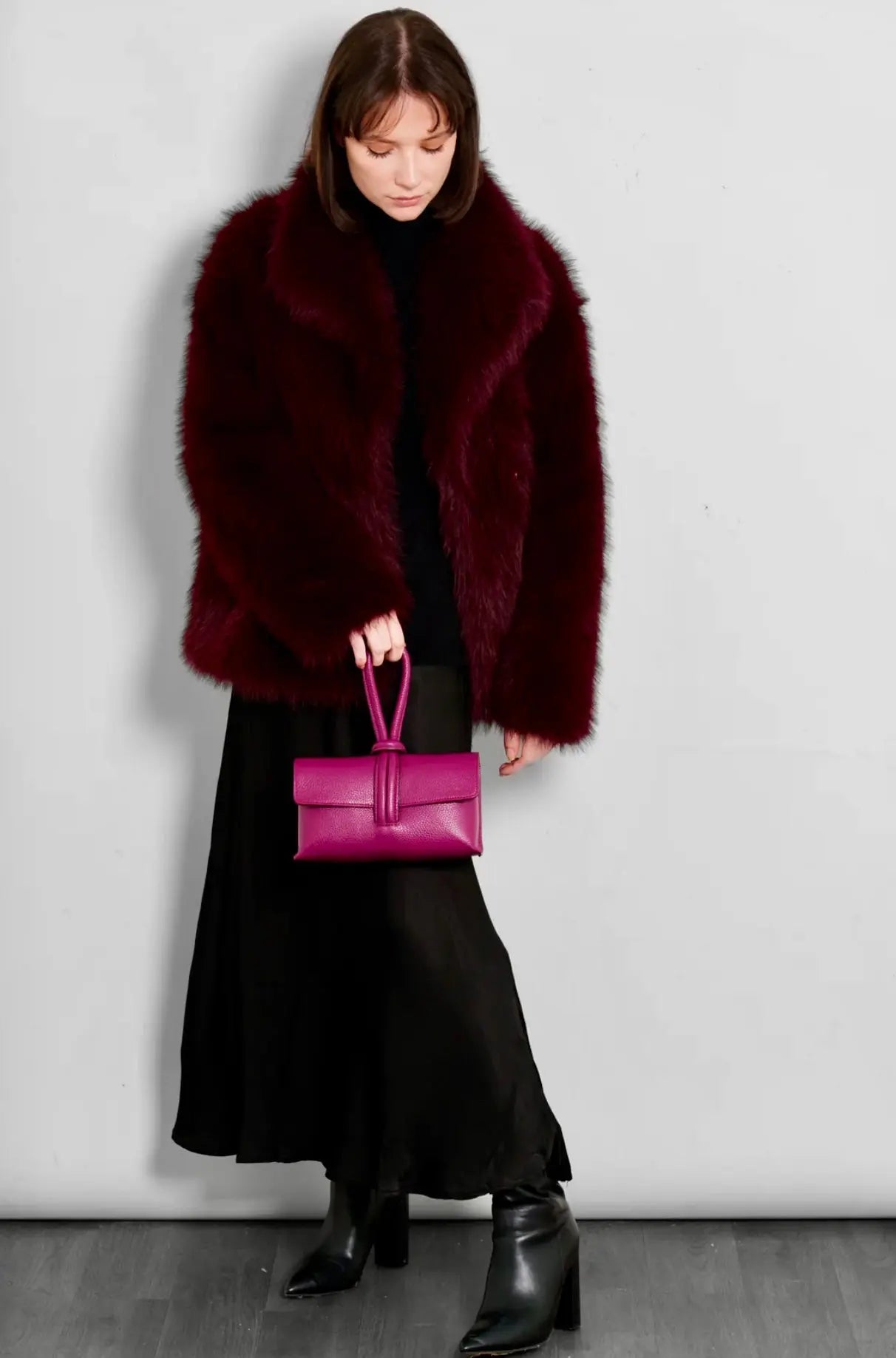 Shawl Collar Jacket- Black or Berry Faux Fur The Style Closet