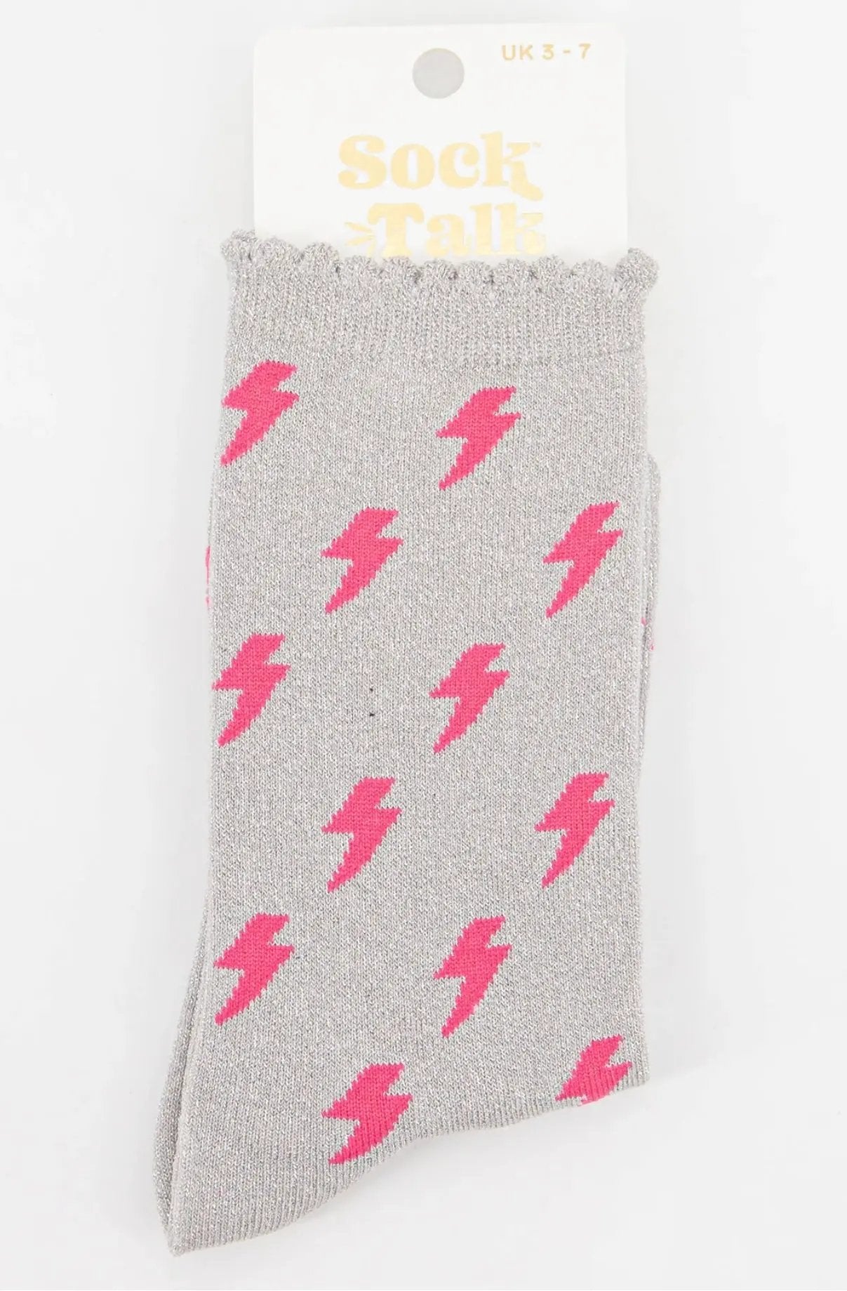Women's Glitter Socks - Grey/Pink, Lightning Bolts The Style Closet