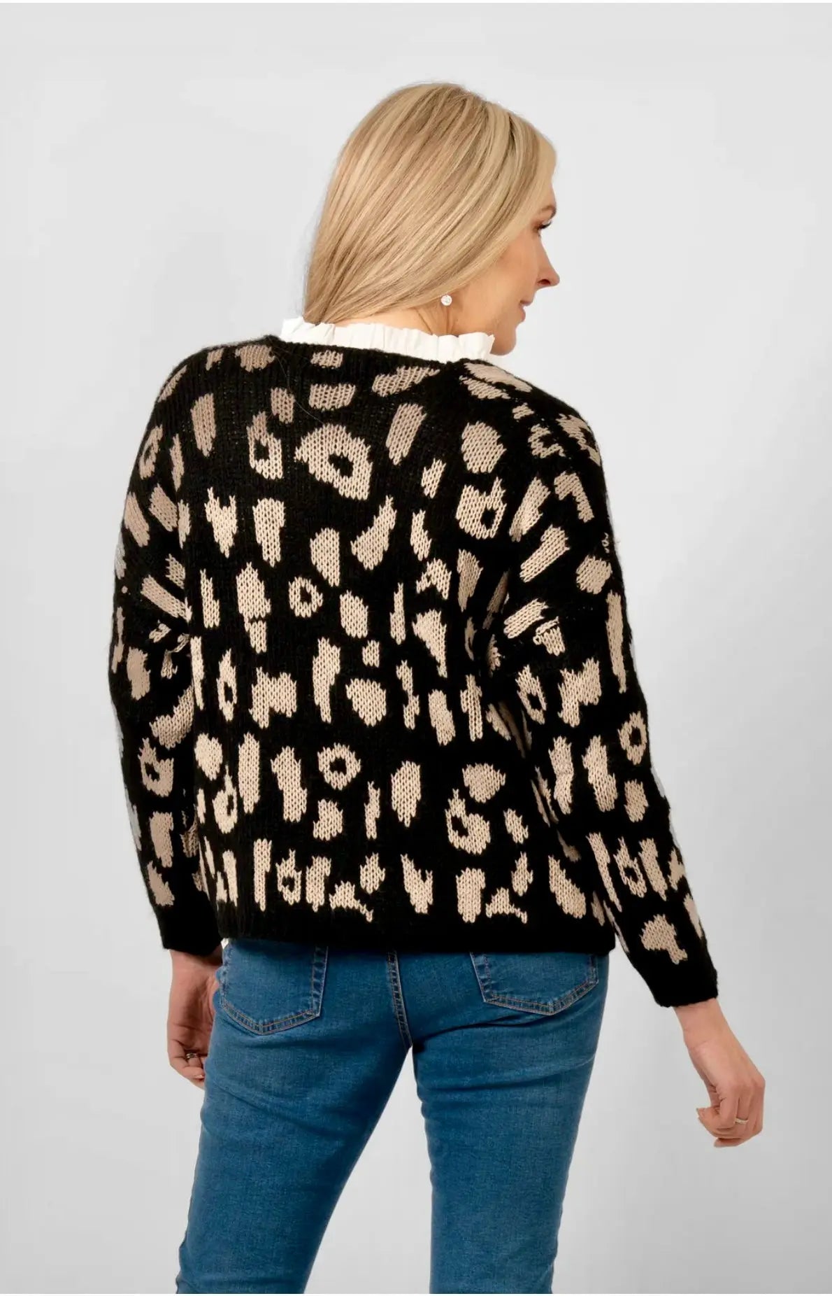 Wool Blend Cardigan - Black or Beige Leopard Print The Style Closet