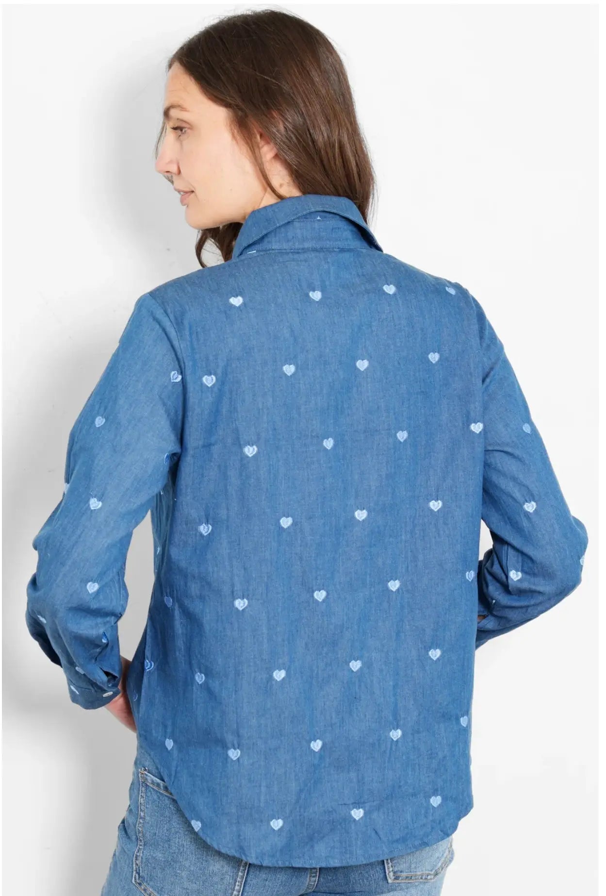 Long Sleeve Cotton Shirt - Denim Blue, Hearts The Style Closet