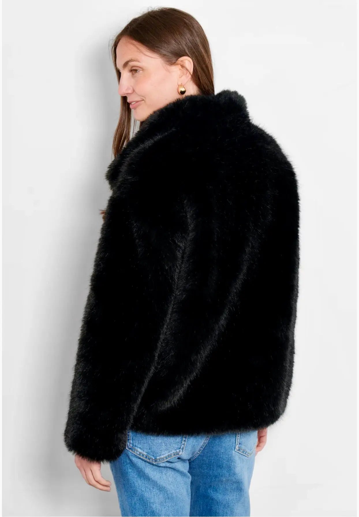 Shawl Collar Jacket- Black, Faux Fur The Style Closet