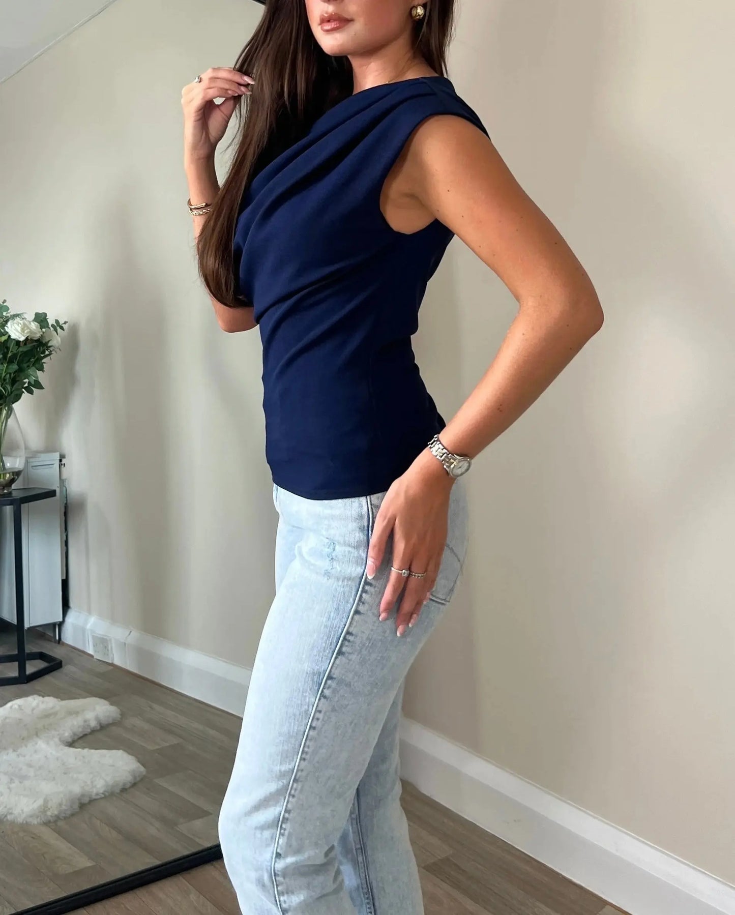 Asymmetric Navy Top The Style Closet