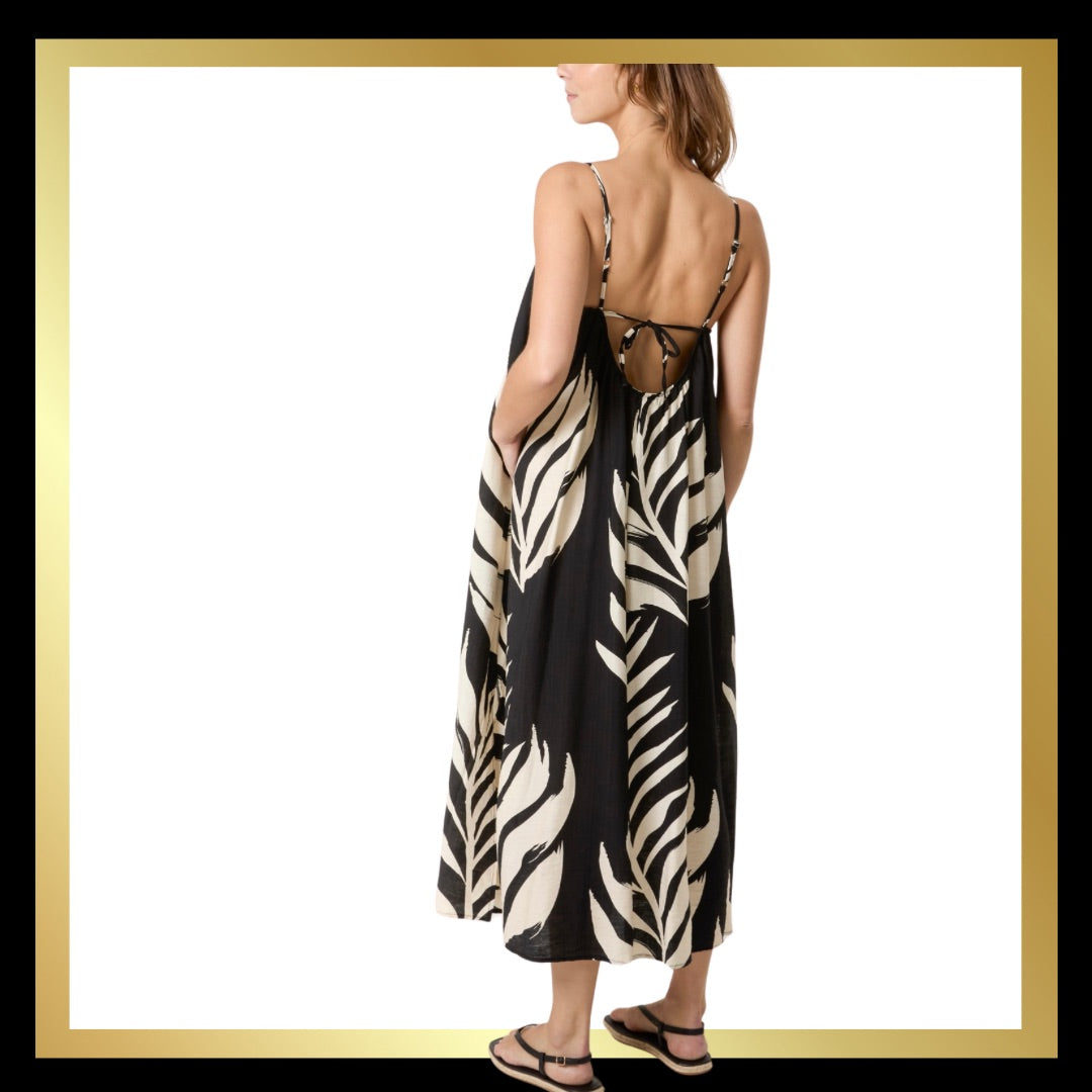 Palm Print Cami Maxi Dress Black