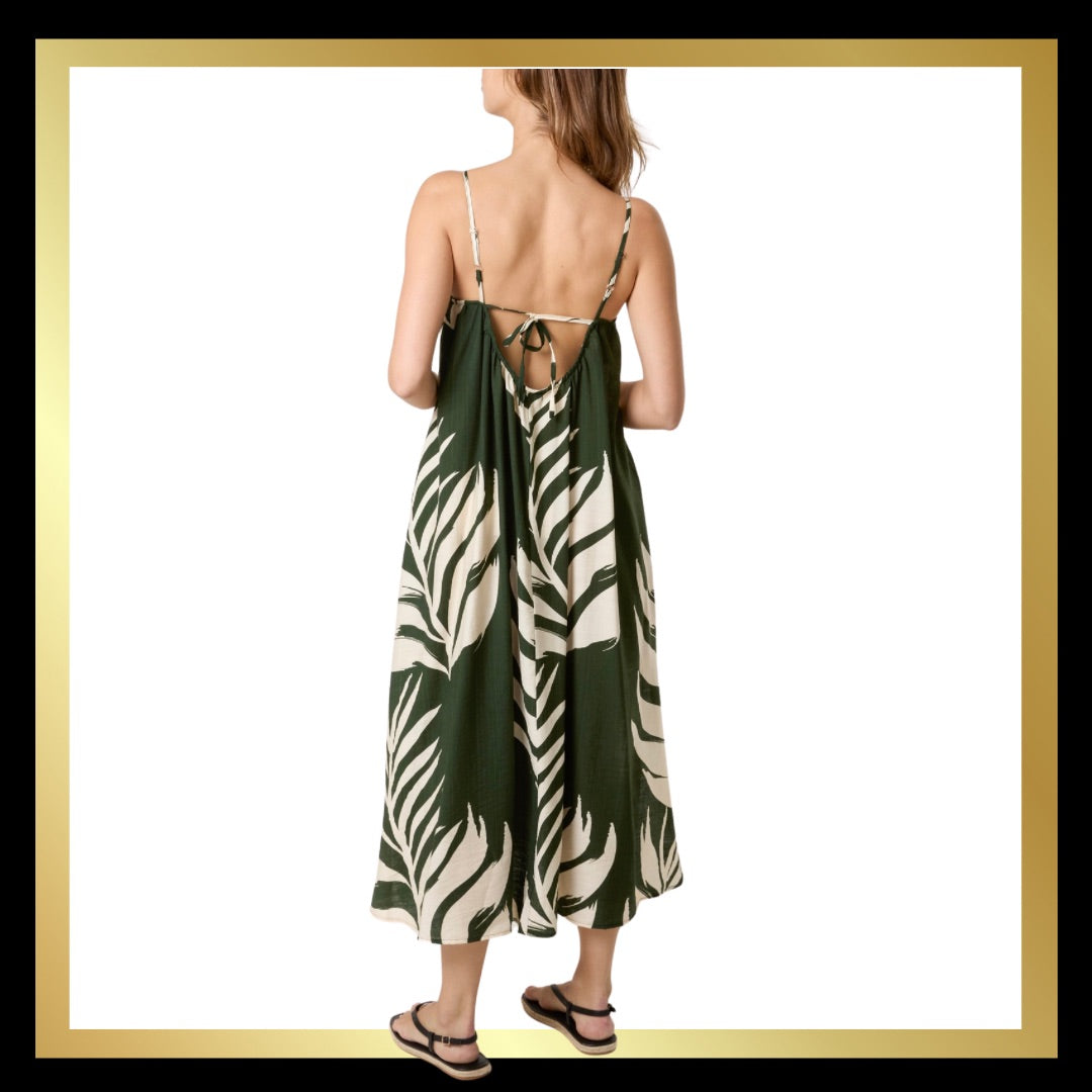 Palm Print Cami Maxi Dress Khaki