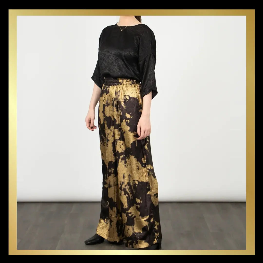 Black/Gold Wide Leg Trousers The Style Closet