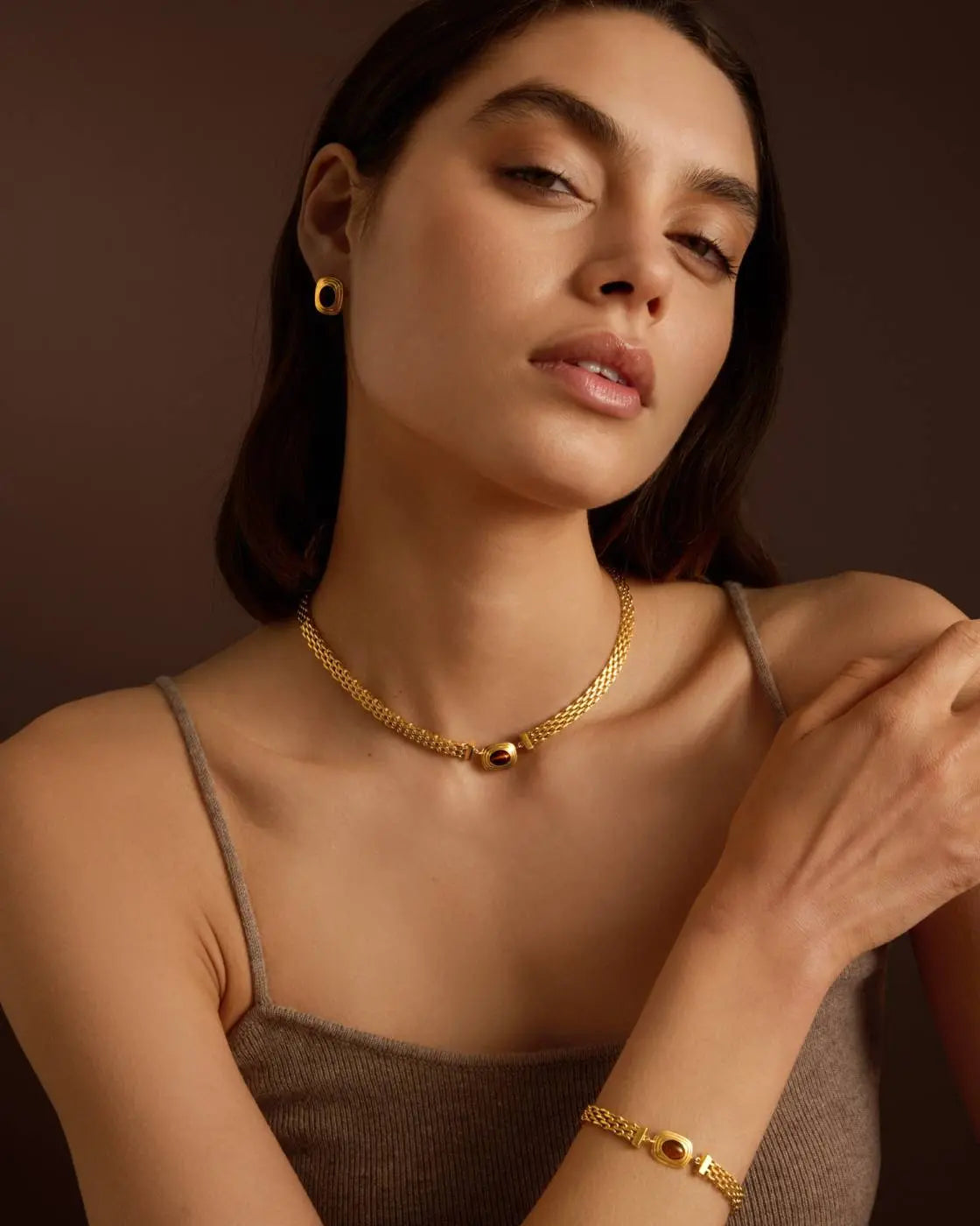 Tiger's Eye Waterproof Gold Button Bracelet The Style Closet
