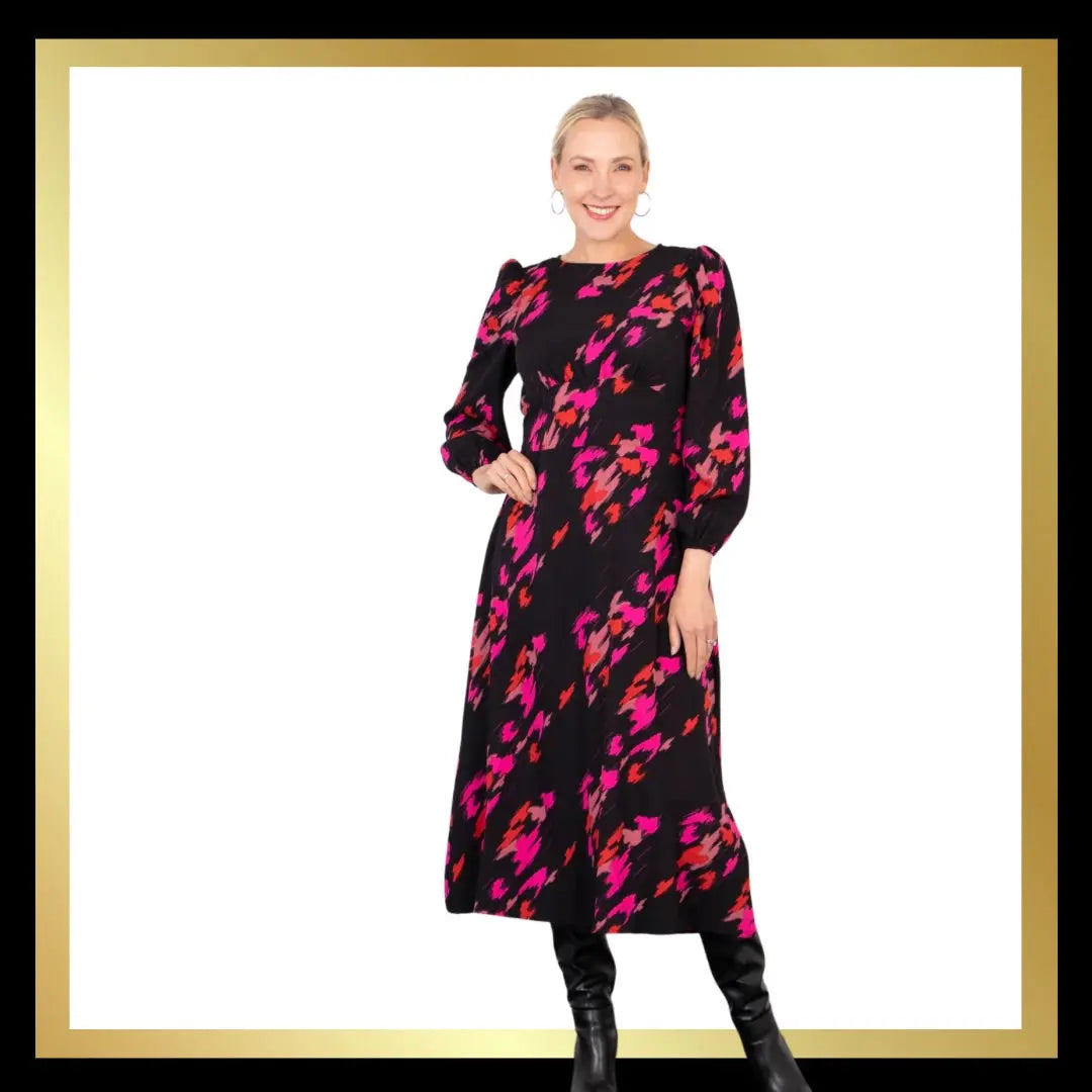 Abstract Animal Print Long Sleeve Dress The Style Closet