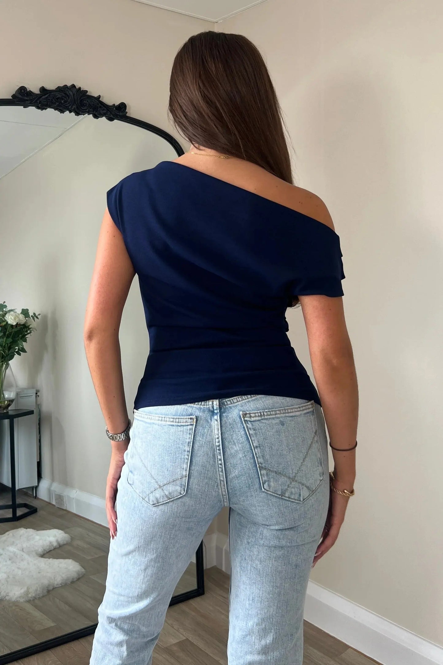 Asymmetric Navy Top The Style Closet