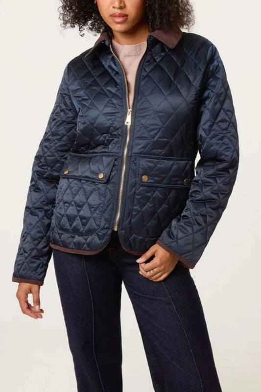 NAVY SHORT QUILTED JACKET The Style Closet