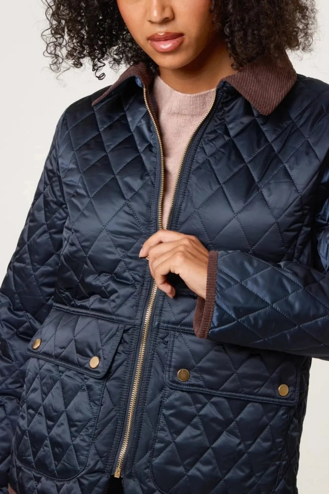 NAVY SHORT QUILTED JACKET The Style Closet