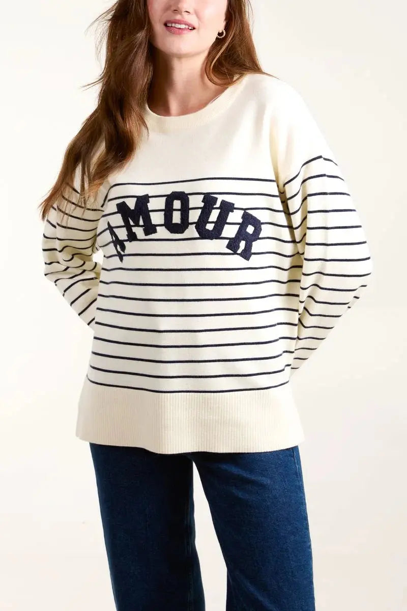 AMOUR IVORY/NAVY STRIPE JUMPERS The Style Closet