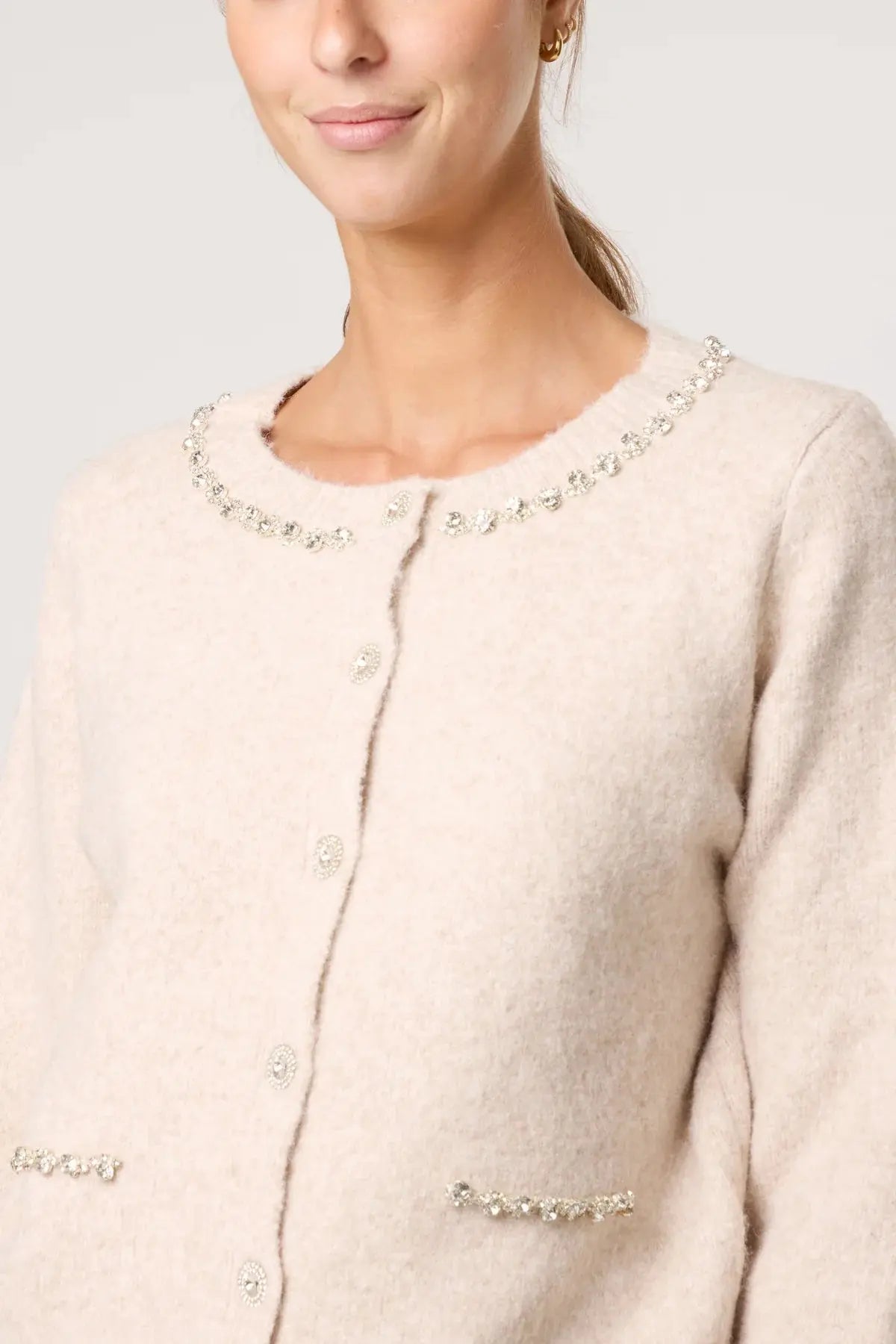 DIAMANTE EMBELLISHED KNIT CARDIGAN The Style Closet